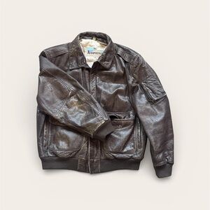 Aeropostale Men's Leather Bomber Jacket - Rich Brown
